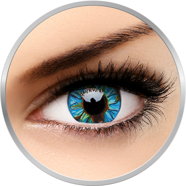 Lentile de contact Crazy Blue Streak – lentile de contact colorate verzi/albastre anuale – 360 purtari (2 lentile/cutie) marca ColourVUE cu comanda online