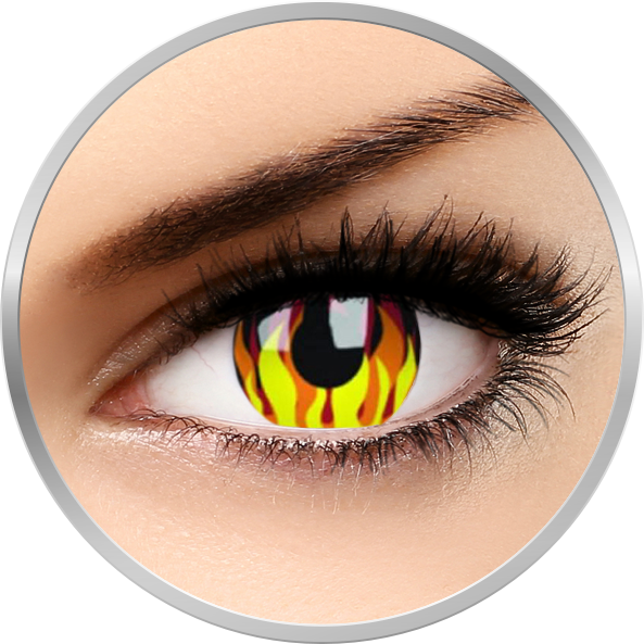 Lentile de contact Crazy Flame Hot – lentile de contact colorate galbene anuale – 360 purtari (2 lentile/cutie) marca ColourVUE cu comanda online
