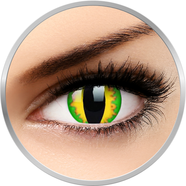 Lentile de contact Crazy Green Dragon – lentile de contact colorate galbene anuale – 360 purtari (2 lentile/cutie) marca ColourVUE cu comanda online
