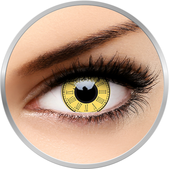 Lentile de contact Crazy Timekeeper – lentile de contact colorate galbene anuale – 360 purtari (2 lentile/cutie) marca ColourVUE cu comanda online